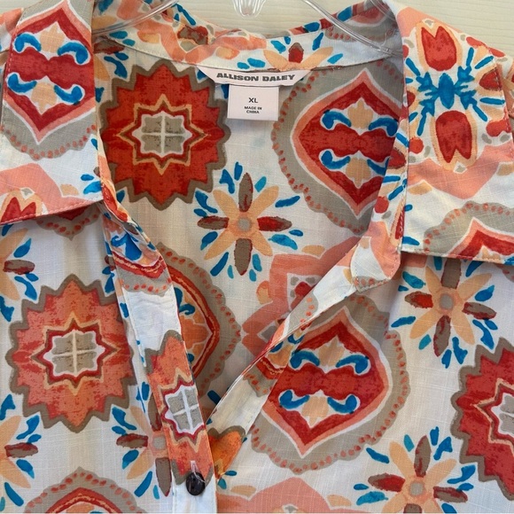 Allison Daley Multicolor Geometric Rayon Casual Button Down 3/4 Sleeve Shirt XL - Picture 6 of 7